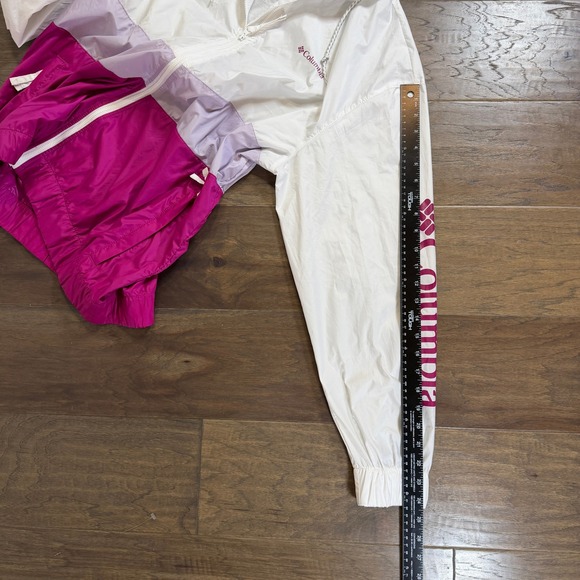 Columbia Women's Colorblock Windbreaker Hooded Jacket White Pink Purple XL - Picture 7 of 8